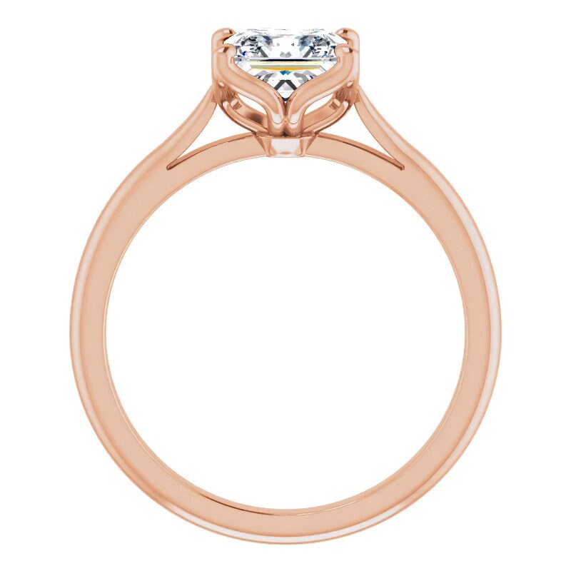 Tulip Lotus Prong Princess cut SGL certified Lab grown Solitaire Engagement Ring, flower basket  Promise\proposal Ring.