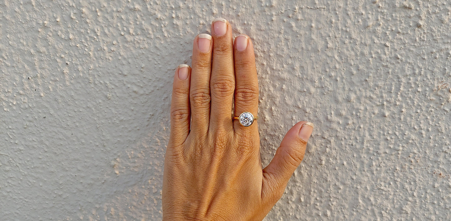 Round Cut Bezel Moissanite Solitaire Engagement Ring , Proposal Ring, Ring for her, Gift for her