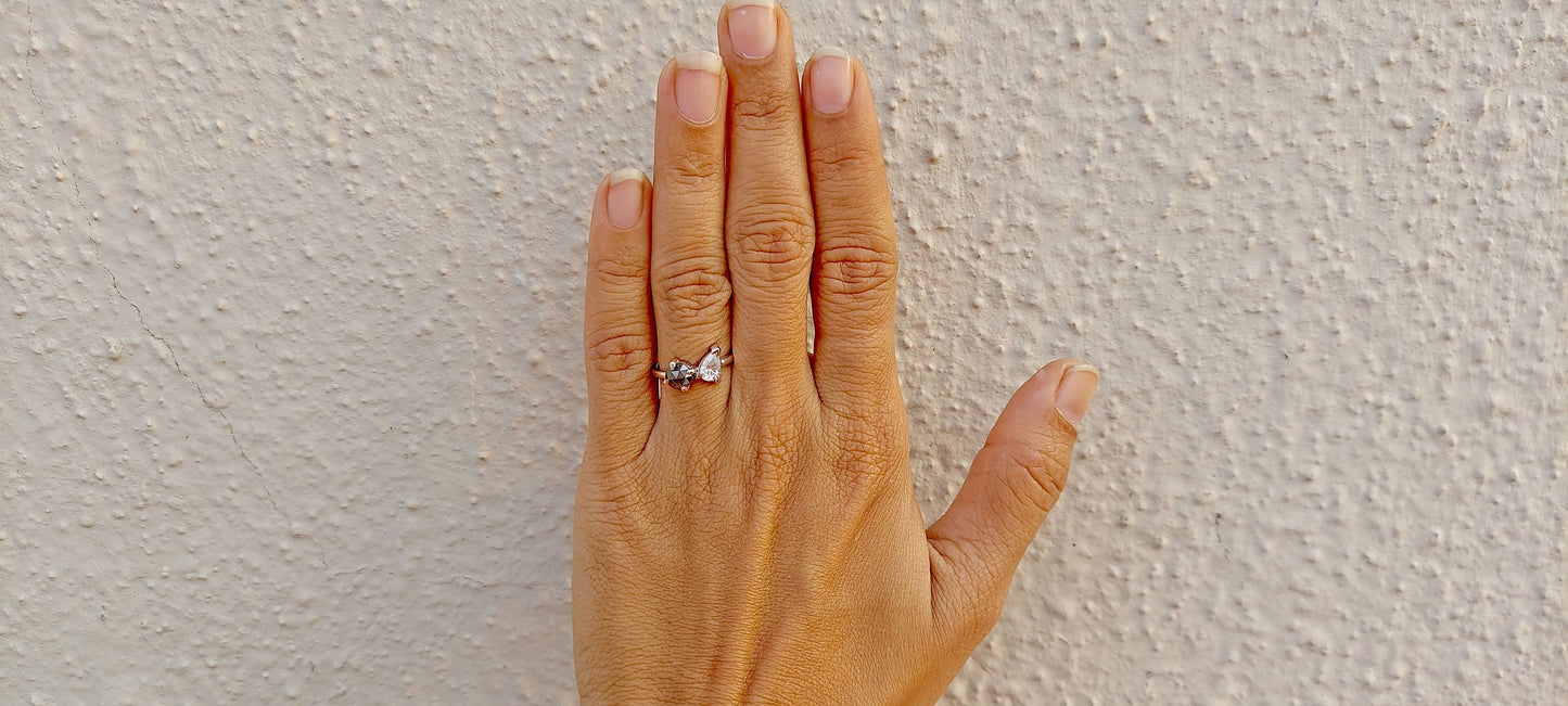 Toi et Moi Salt and Pepper with Moissanite with Pear diamond two stone Engagement ring,Can be ized in any shape & size,Celebrity 2022 trend