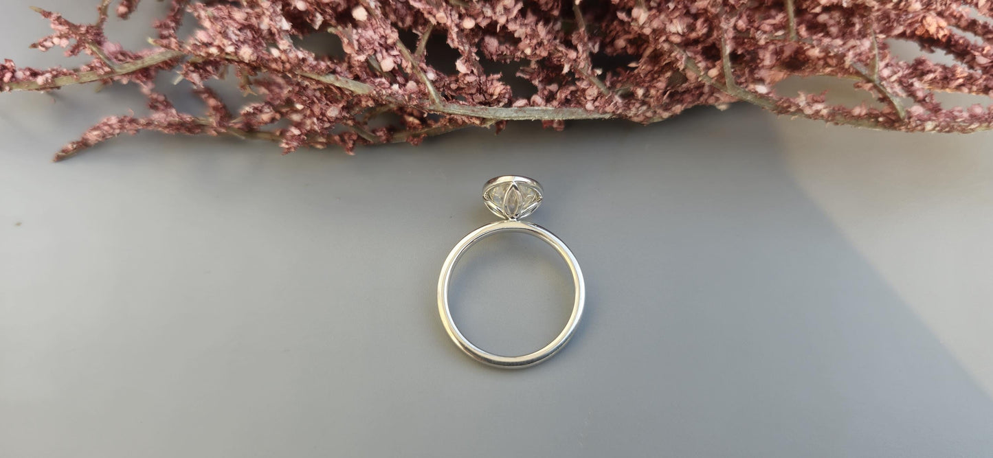 Tulip Lotus Basket Oval Bezel Moissanite Solitaire Engagement Ring, flower basket  Promise\proposal Ring.