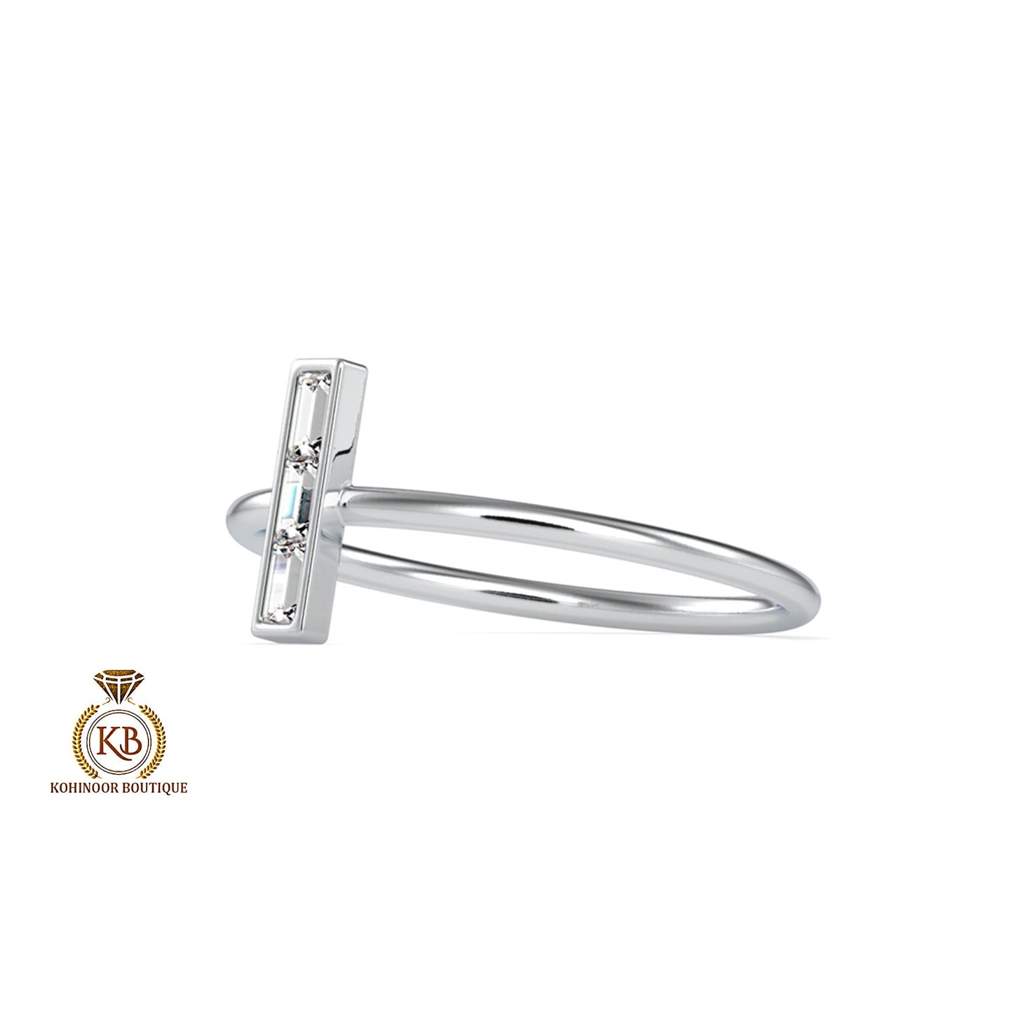 Baguette Moissanite 3 stone engagement, Chic statement ring, minimalist daily wear right hand ring, boho stackable ring