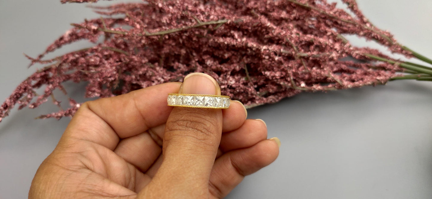 Vintage France\ French cut Moissanite Eternity ring,wedding band, stackable ring,Princess carre cut Half\Full eternity band,Anniversary gift