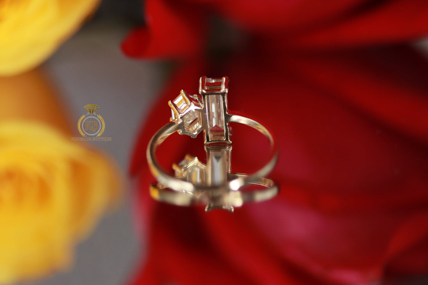 Baguette & hexagon moissanite Toi Et Moi two stone Engagement ring, wedding\promise\proposal ring, gift for her