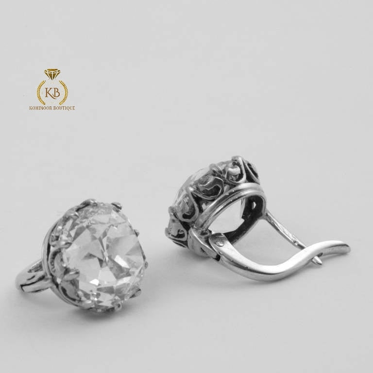 Antique Cushion Old Mine-Cut OMC Moissanite Leaver Back Earrings studs , Circa 1910's earrings 18k\14k\10k White\Yellow\Rose Gold