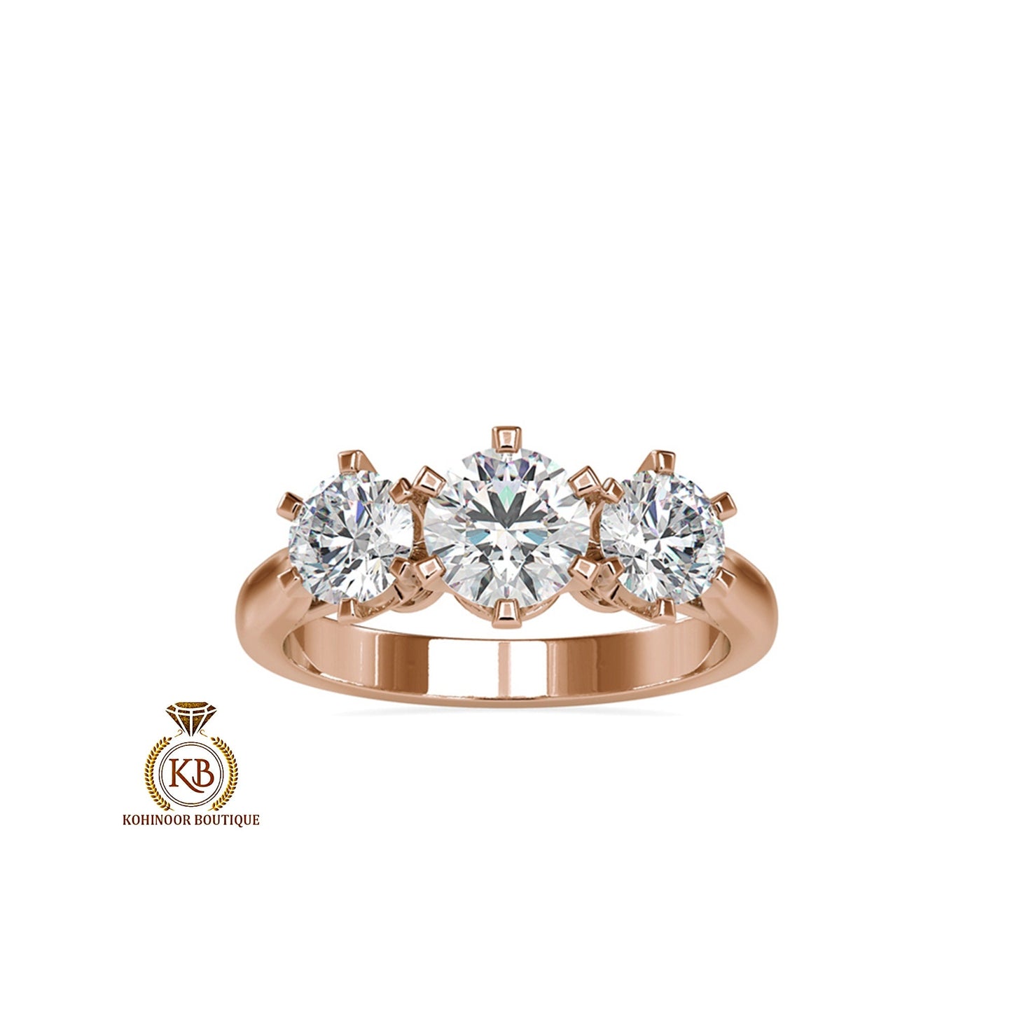 Round Cut Moissanite 3 stone Engagement Ring, Round cut trilogy, Three stone engagement ring, High profile set ring, Ring for her