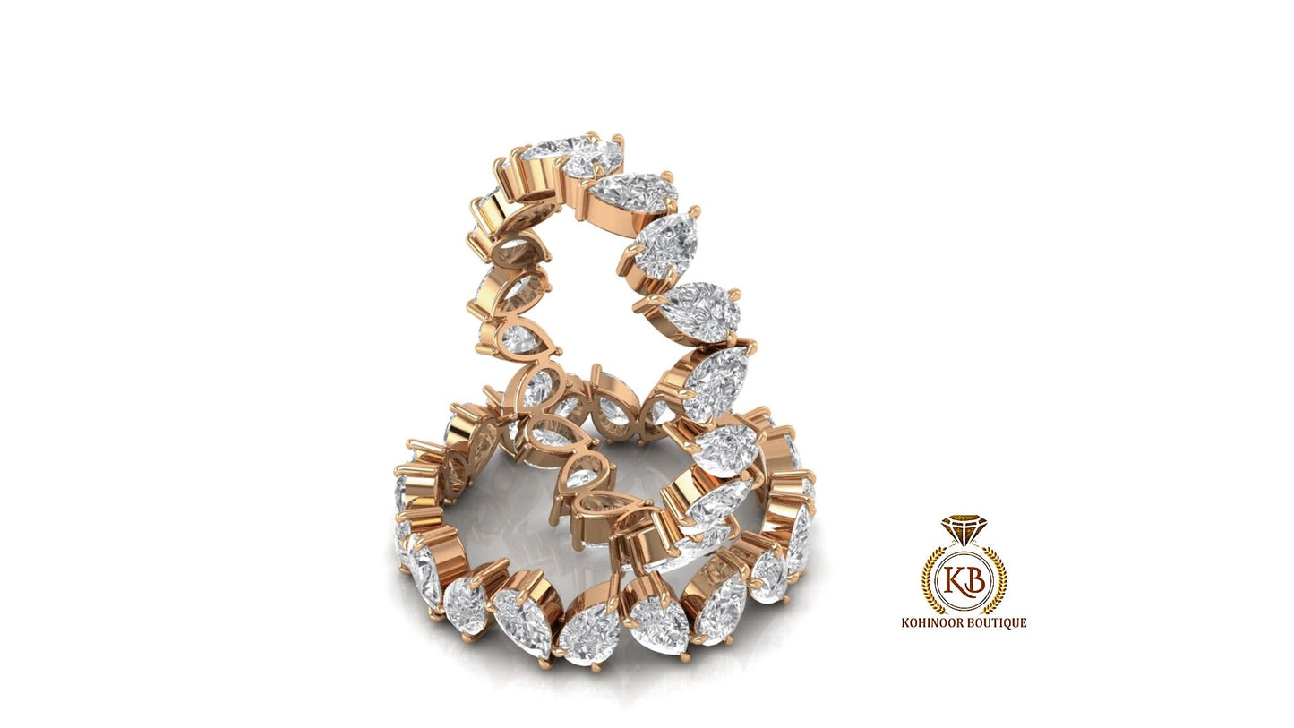 Pear Cut Moissanite half\full eternity wedding band, Bridal stackable, minimalist ring, Anniversary Ring in White\Yellow\Rose Gold