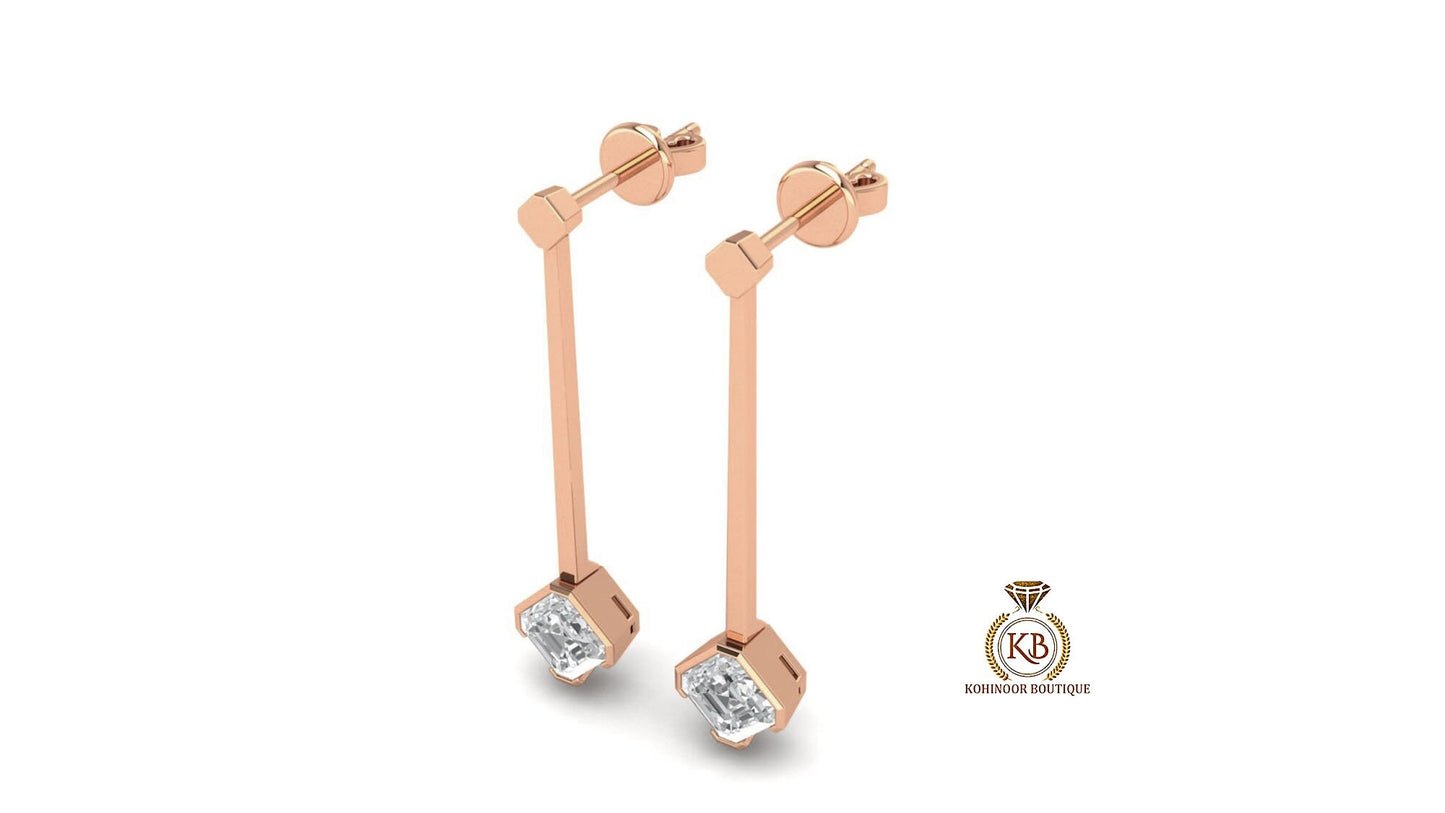 Asscher Octagonal Cut Kite Set Moissanite Hang on a Dangler Drop Screw Back Earrings for women, Party Earrings, Statement Earrings