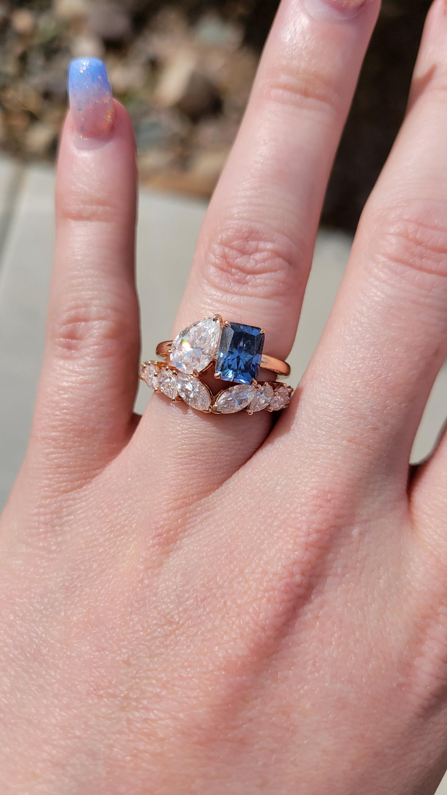 East West Marquise Pear Moissanite wedding band, Bridal stackable, Anniversary gift for wife