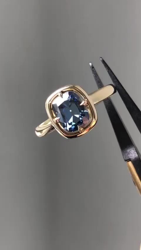 Blue Old Mine Cushion Cut OMC Bezel Georgian Cut down set, Moissanite Solitaire Engagement Ring, ring for her, gift for her, ring for women.