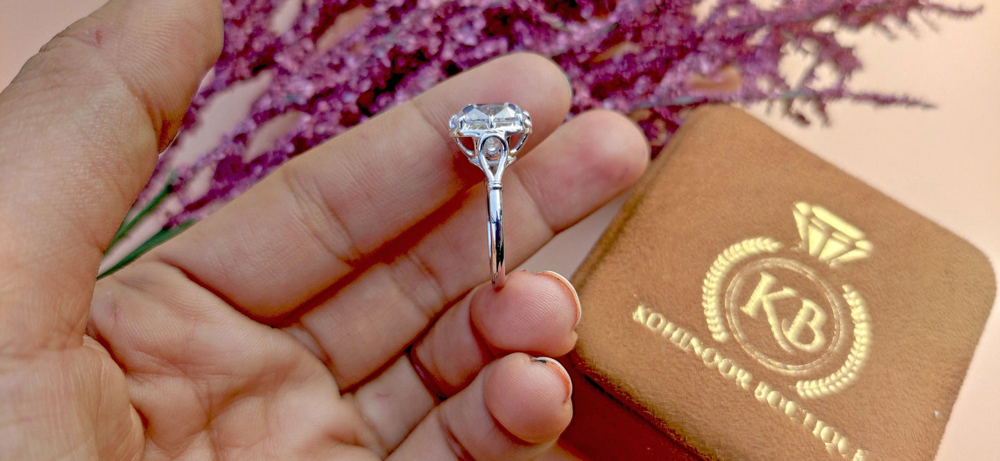 Old Mine Cushion Cut OMC Moissanite Georgian cut down set Solitaire Engagement Ring, Vintage Edwardian Ring for her, Art deco ring