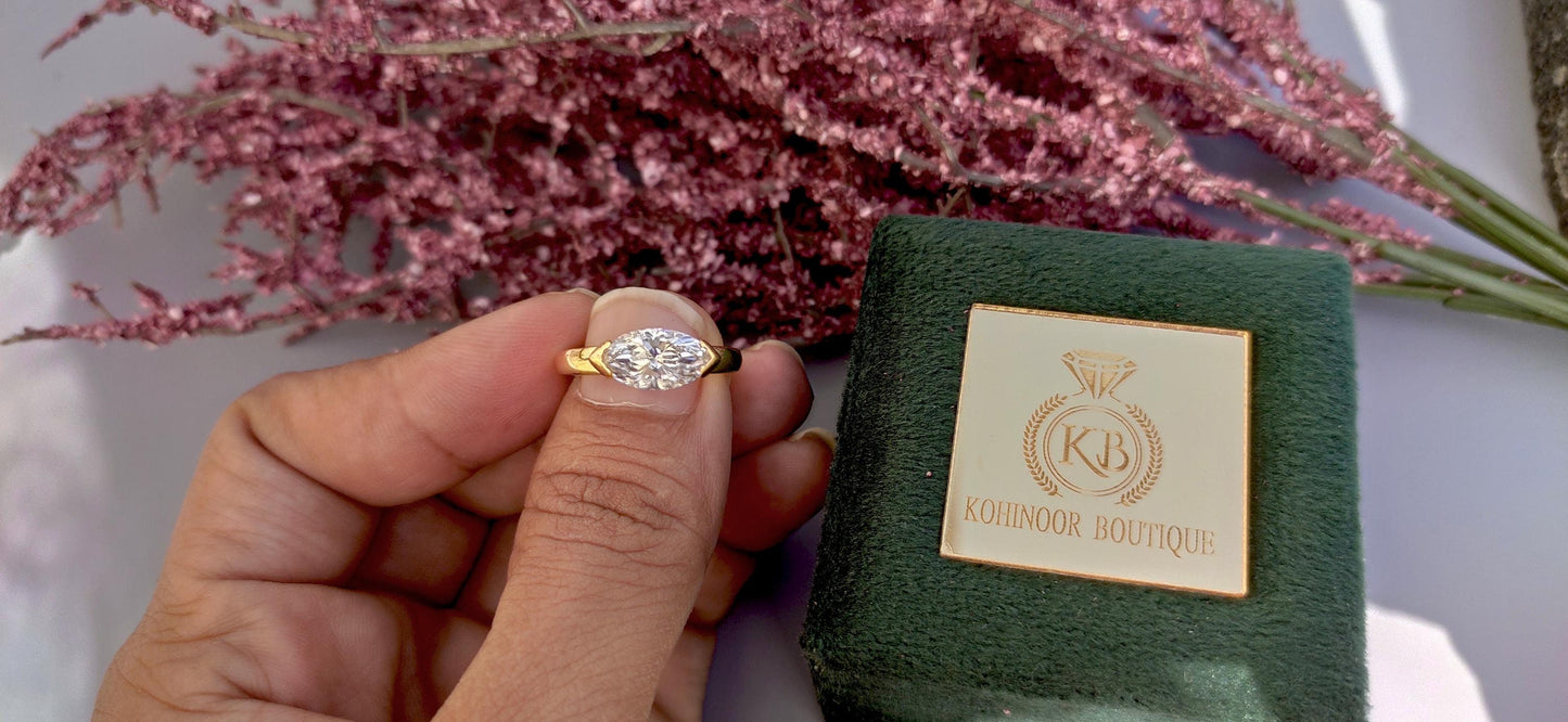 Marquise moissanite half bezel low profile set ring, ring for her, ring for women, gift for women