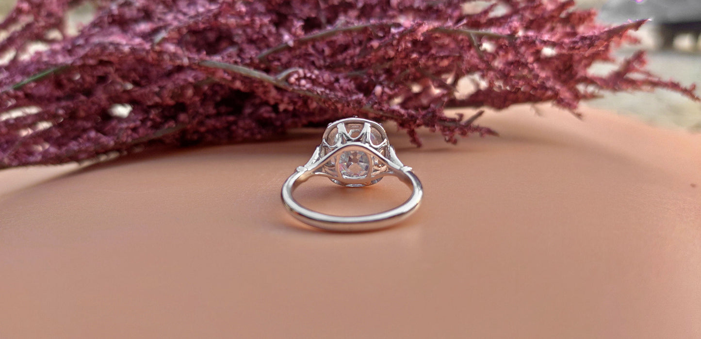 Old Mine Cushion Cut OMC Moissanite Georgian cut down set Solitaire Engagement Ring, Vintage Edwardian Ring for her, Art deco ring