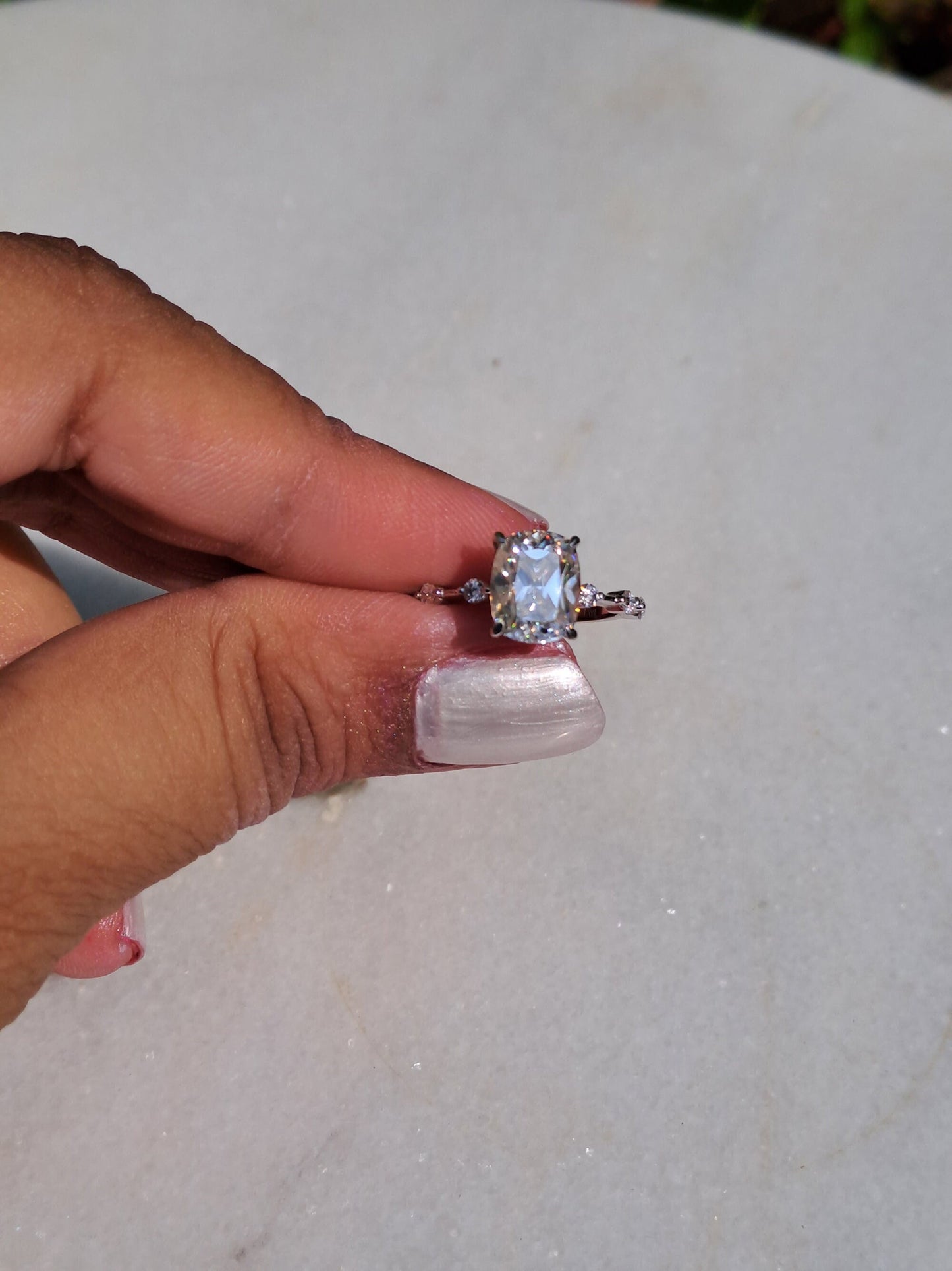 Cushion cut Hidden Halo Moissanite Engagement Ring , Solitaire Engagement ring, Ring for her, distance band, ring for women