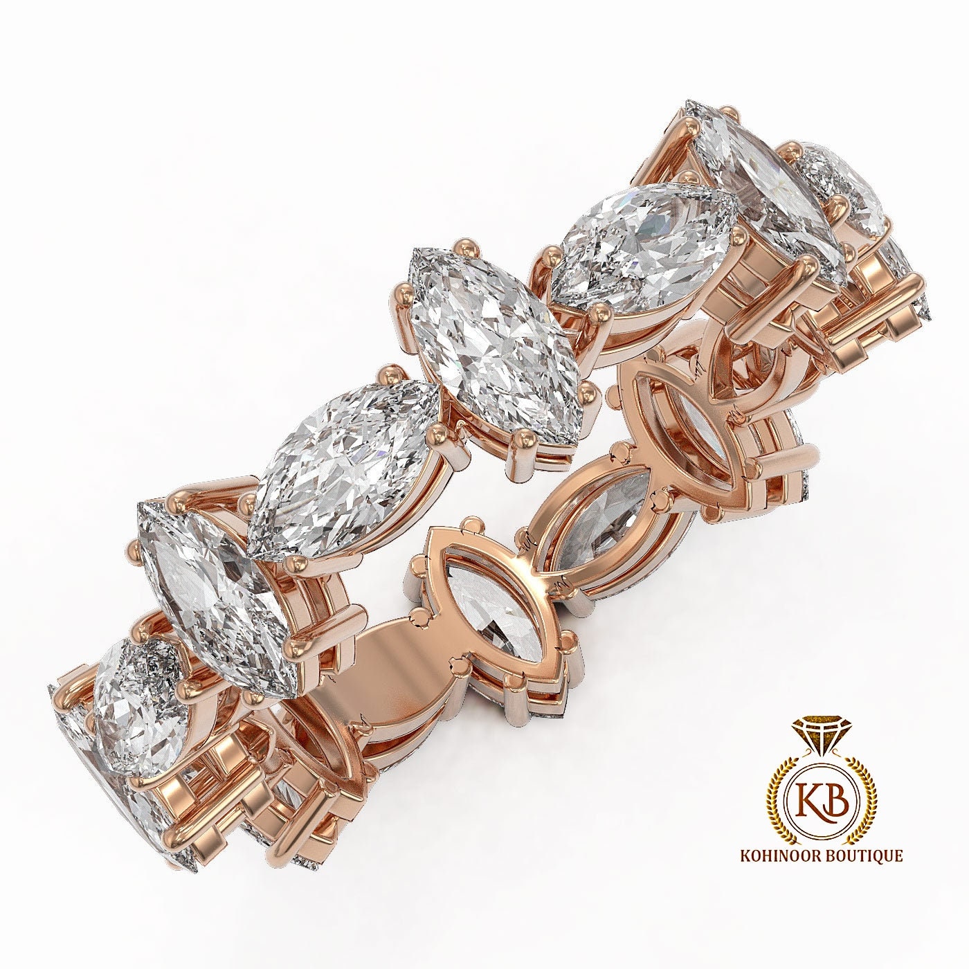 Marquise NWES Moissanite diamond half\full eternity wedding band, Bridal stackable, minimalist ring in White\Yellow\Rose Gold