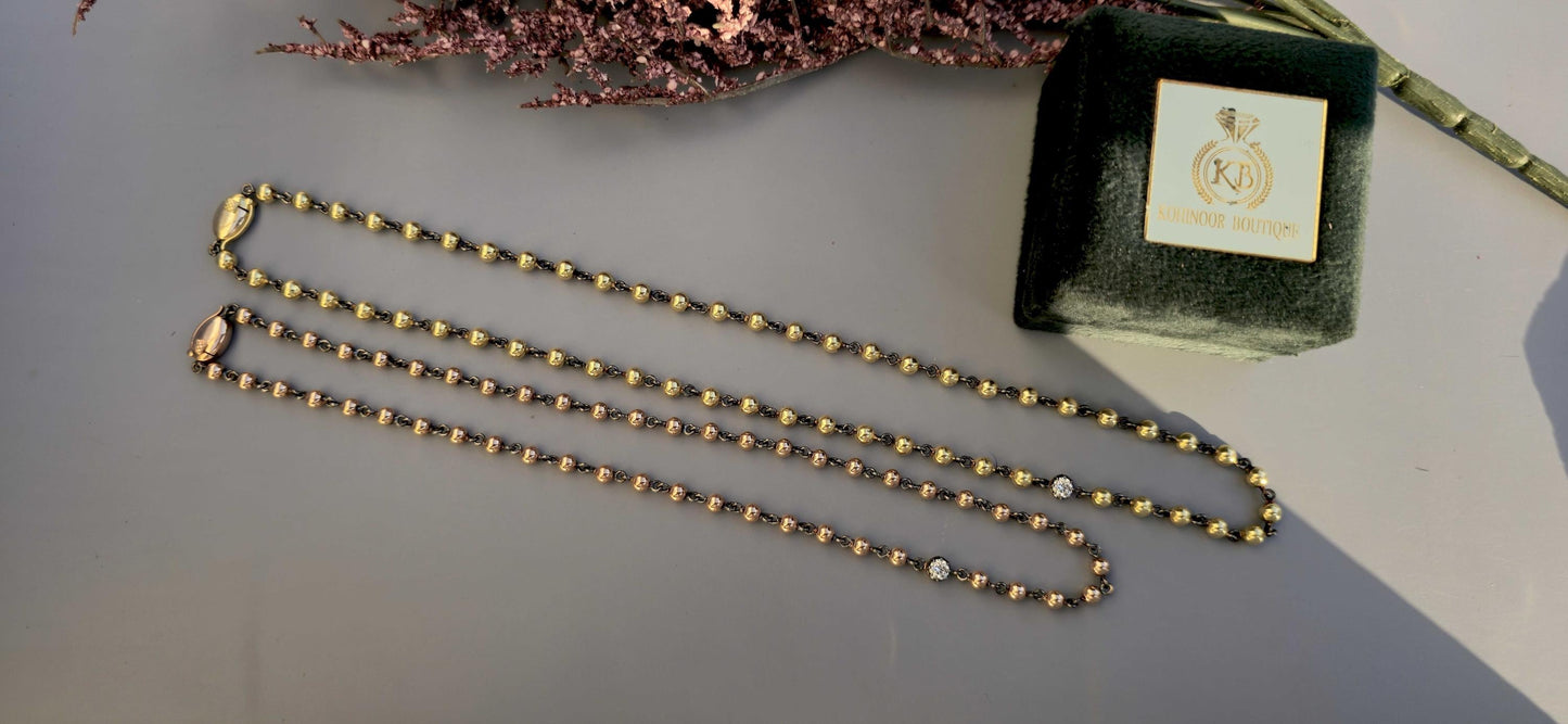 4 mm Ball n Chain Necklace with 1 moissanite blackened gold links, Vintage Edwardian Antique necklace, Anniversary Gift, necklace for women