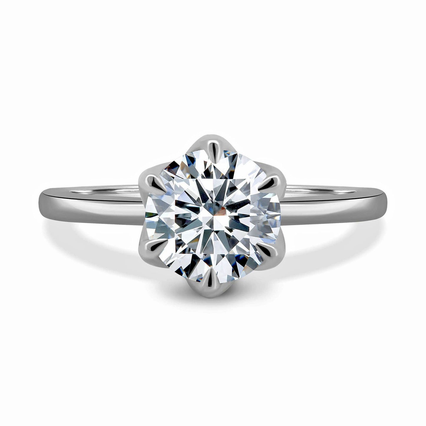 Tulip Lotus Prong Round Moissanite Solitaire Engagement Ring,flower basket  Promise\proposal Ring.