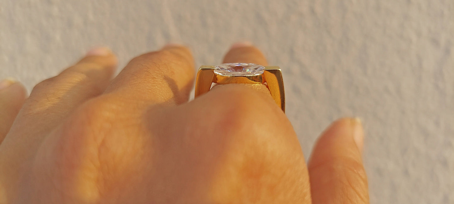 East West Set Marquise Moissanite Solitaire Ring with square Shank Engagement ring, Proposal\Mother\Anniversary Ring, Gift for her