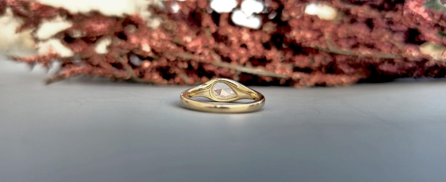Rose Cut Pear Moissanite Signet ring, Gypsy Flush Set engagement proposal ring, Ring for her, Right hand ring, Ring for women, wedding band