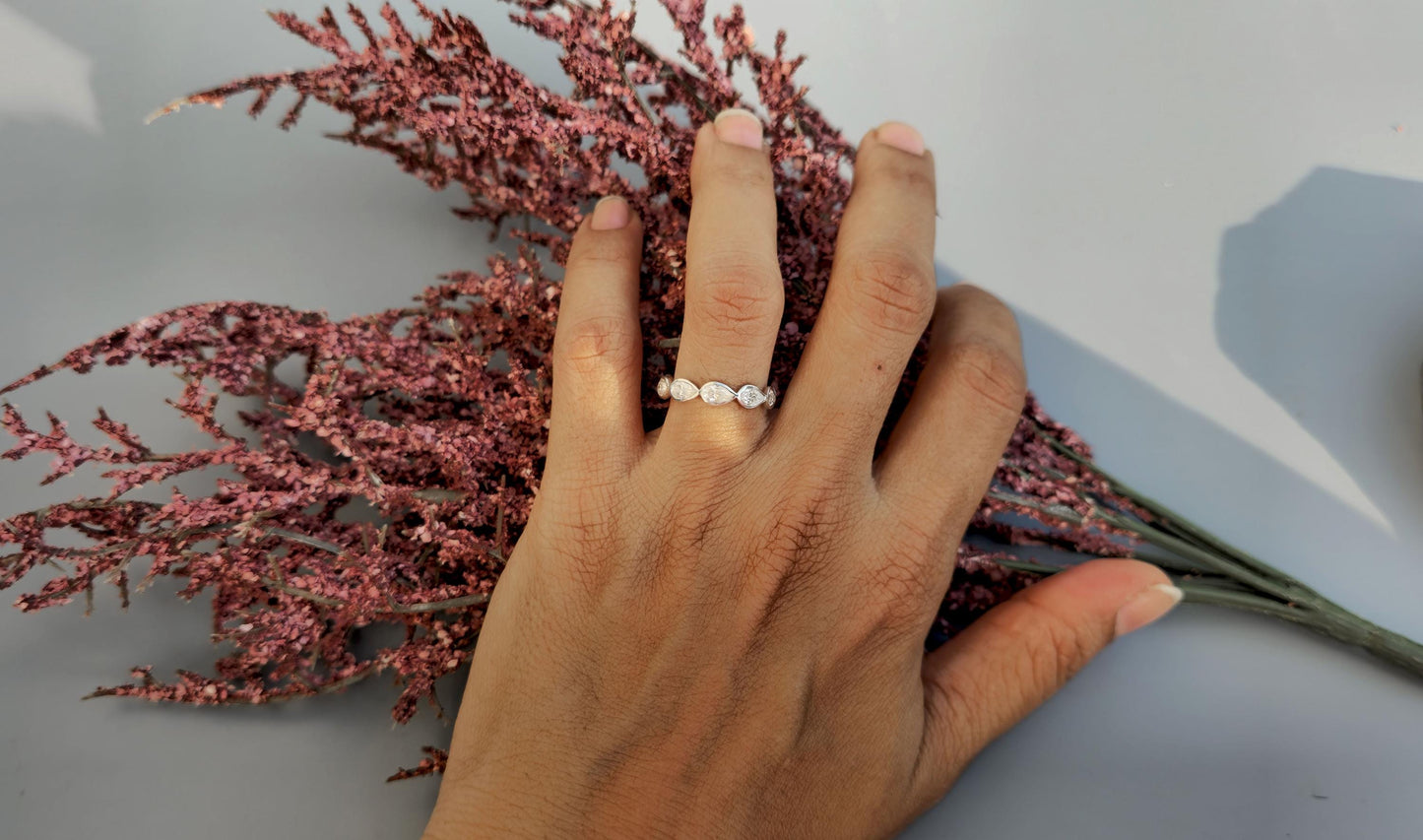 East west Bezel Set Pear Moissanite half\full eternity ring, Wedding Band, stackable minimalist ring in White\Yellow\Rose Gold