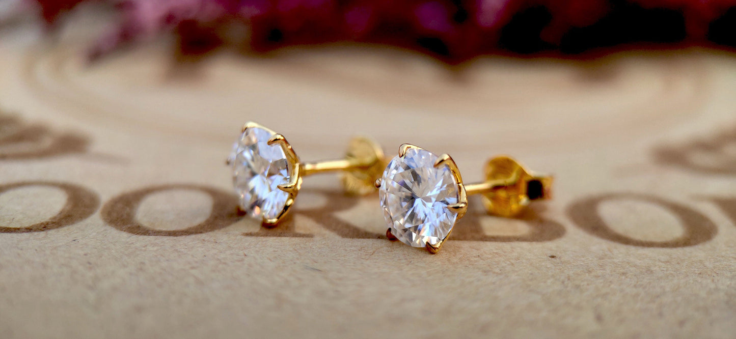 Tulip prongs Round Cut Moissanite Stud Earrings, Screw Back Earrings, Anniversary Gift for wife, available in all size and shapes.