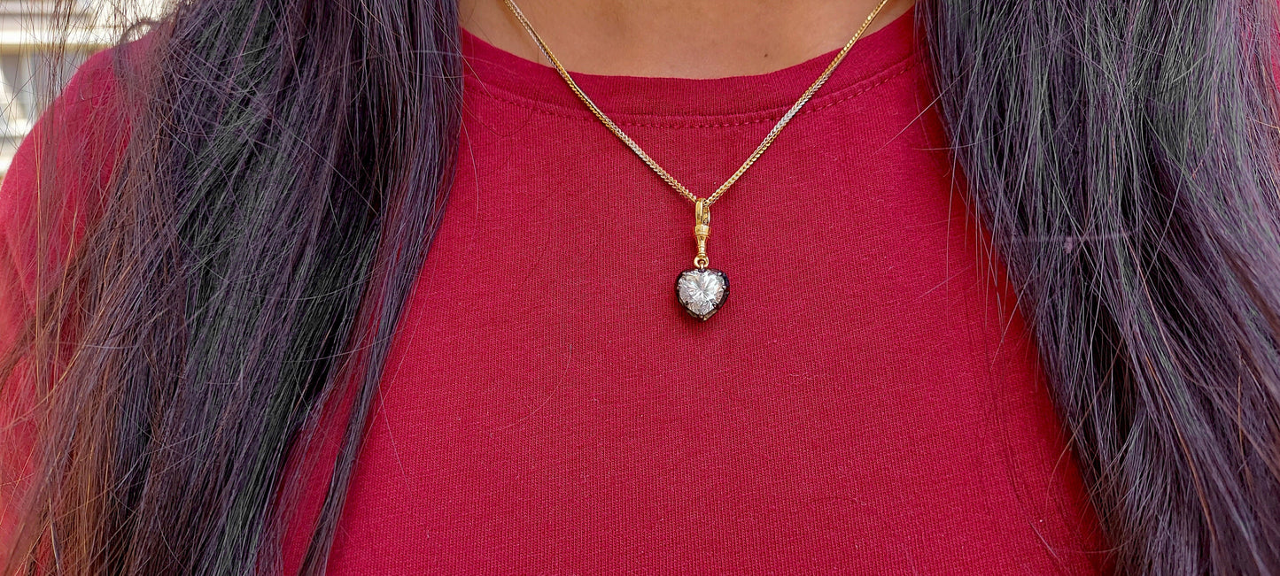 Heart Cut Moissanite Collet set Georgian cut down set Blackened gold Swivel Clasp Pendant,without chain,available in 5mm, 6mm, 7mm, 8mm, 9mm