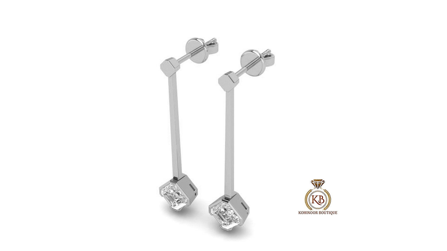 Asscher Octagonal Cut Kite Set Moissanite Hang on a Dangler Drop Screw Back Earrings for women, Party Earrings, Statement Earrings