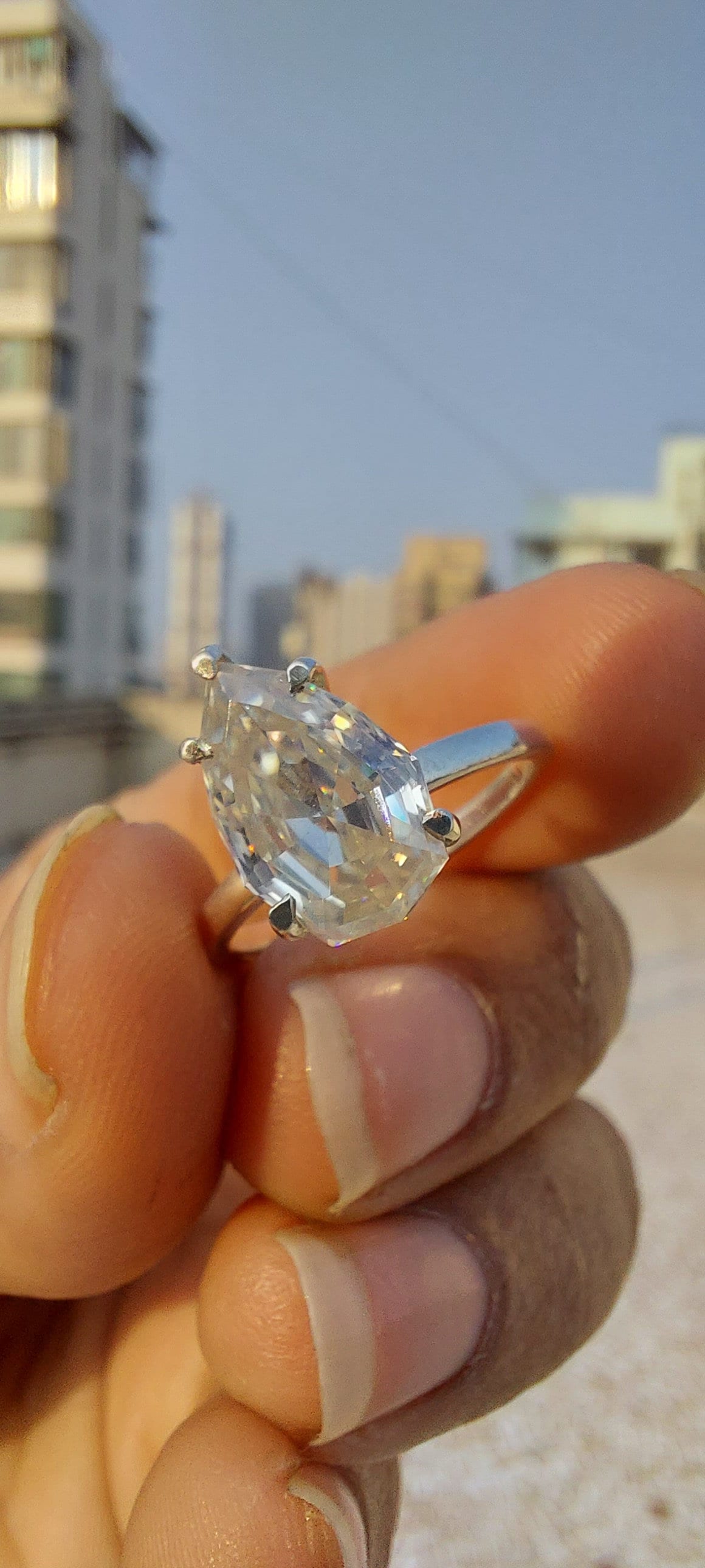 Step Cut Pear Moissanite Solitaire Engagement Ring, Unique moissanite stone, Ring for her, Gift for her, Wedding anniversary gift for wife