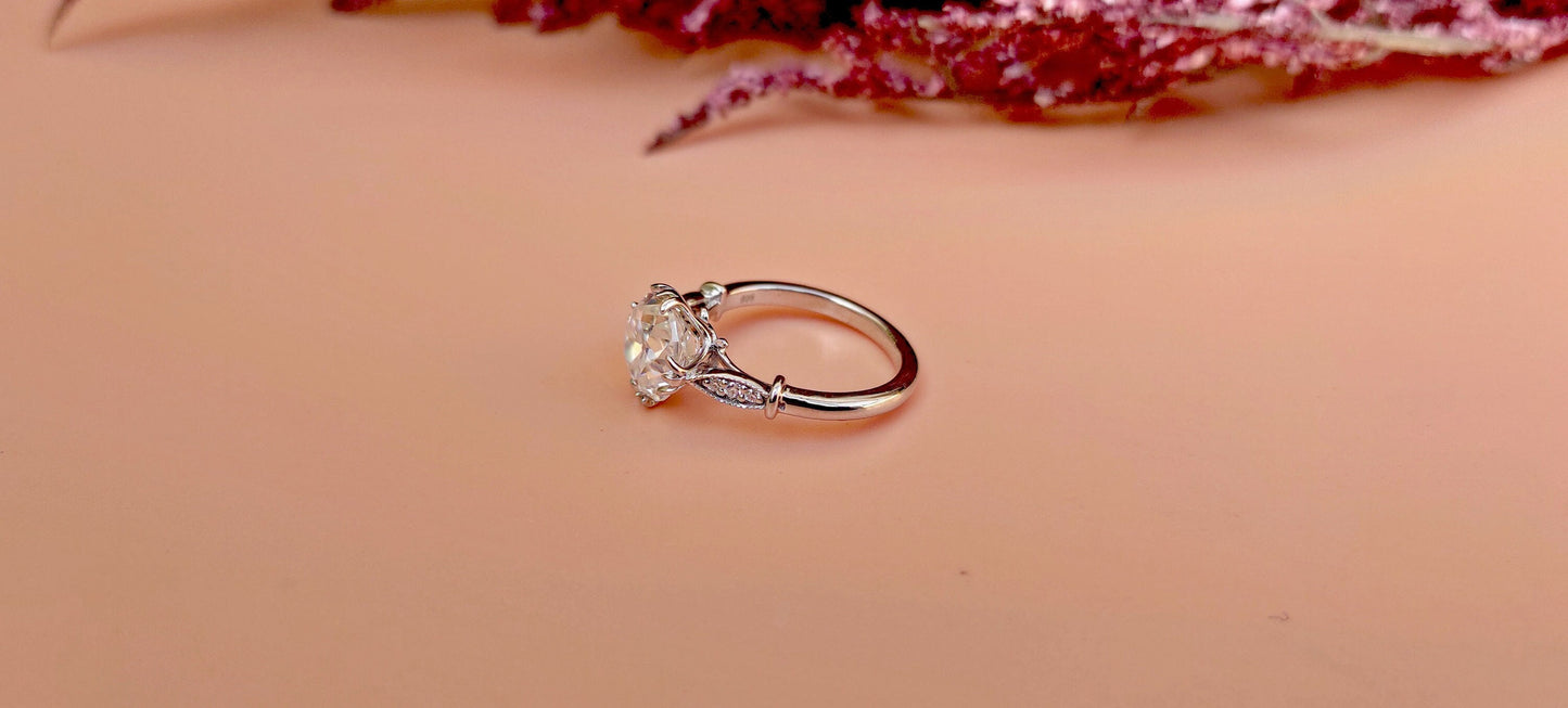 Vintage Old European cut moissanite solitaire Engagement ring, Edwardian ring for women, vintage-inspired setting.