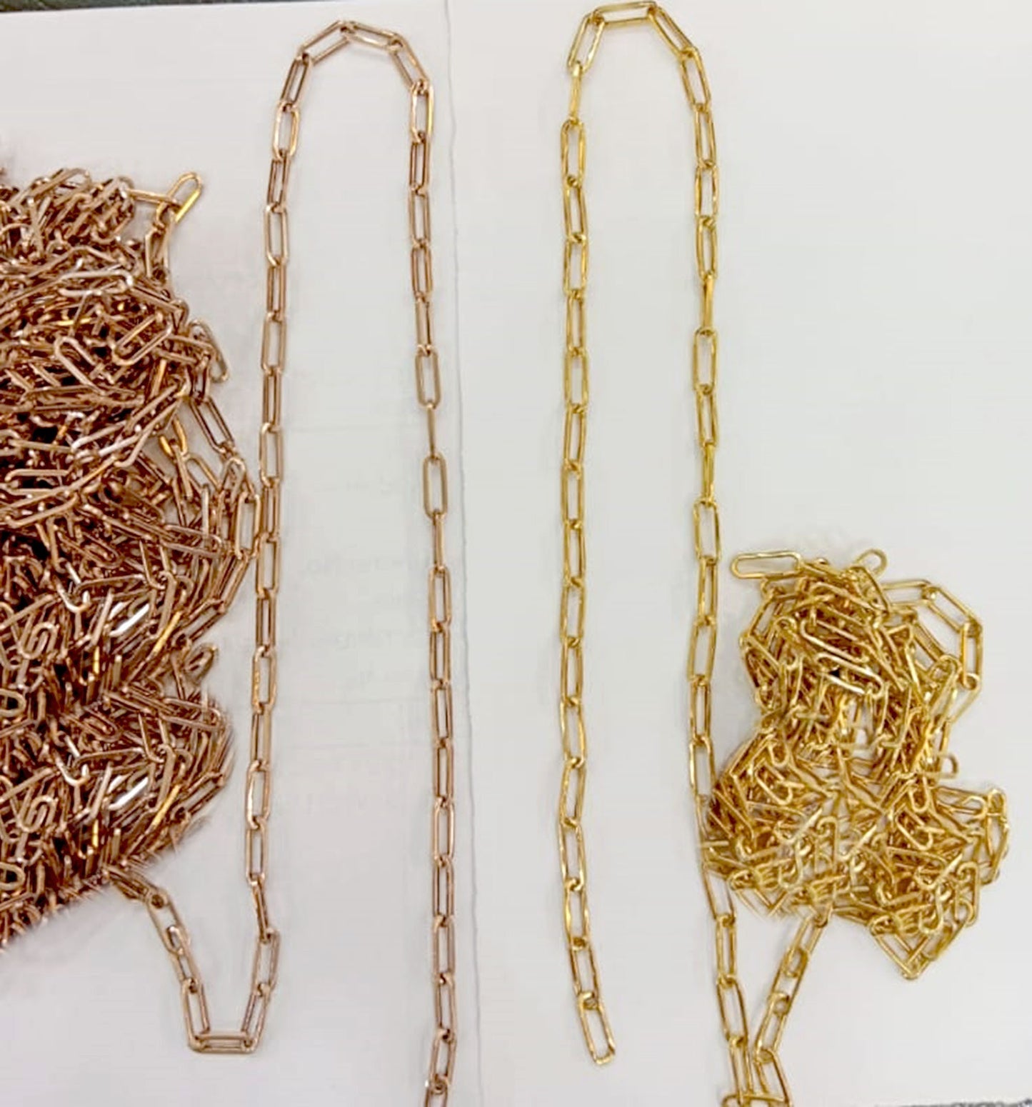 18k Solid Yellow and Rose Gold Paperclip Chain Necklace, Link Chain Necklace, Rectangle Link Necklace, Paperclip Chain 4.00mm, Italian Chain