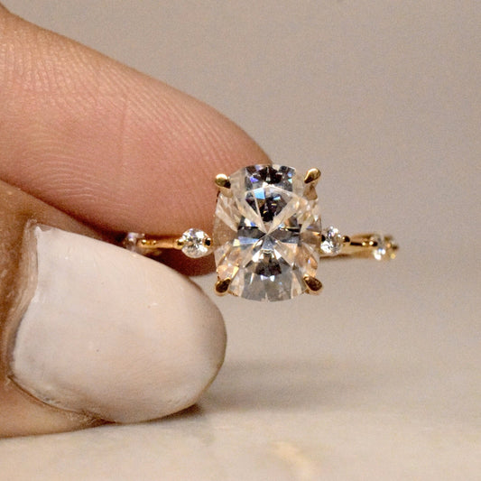 Cushion cut Hidden Halo Moissanite Engagement Ring , Solitaire Engagement ring, Ring for her, distance band, ring for women