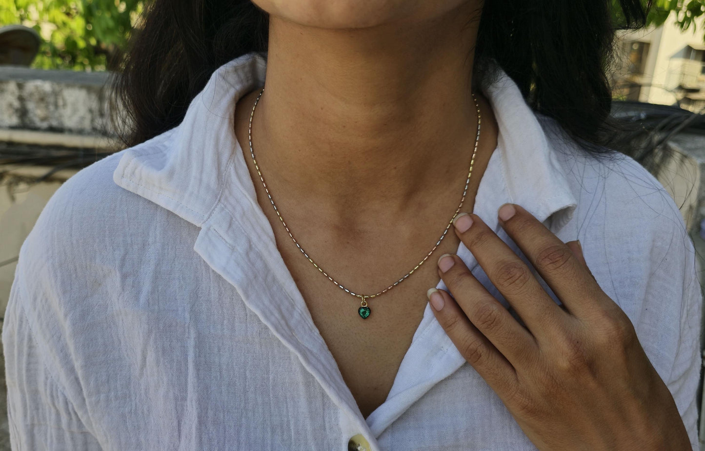 Heart Shaped Emerald button back Georgian cut down Pendant, Emerald pendant, statement pendant, blackened gold pendant.