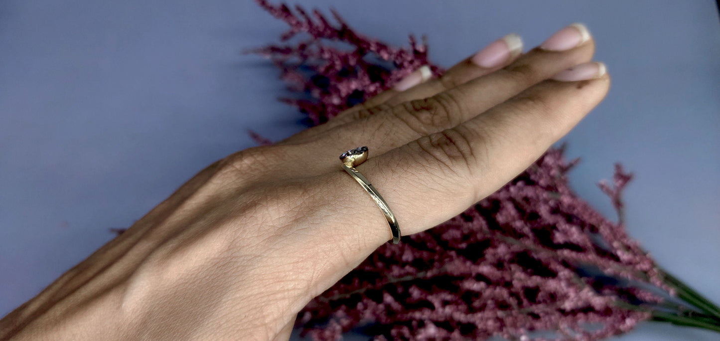 Round Cut Moissanite Georgian cut down button back solitaire Knife edge band engagement ring, ring for her\women, blackened gold ring.