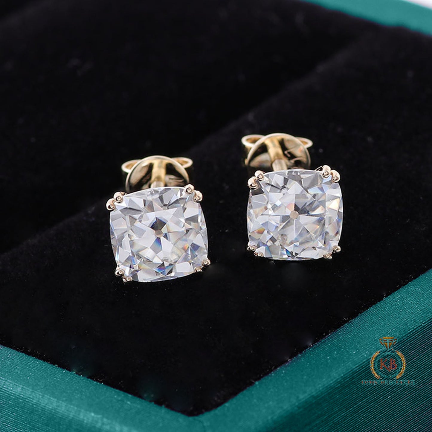 Cushion Old Mine Cut OMC Moissanite Earrings studs , Studs for women, Mother's day gift, screw back , push back earring, wedding studs