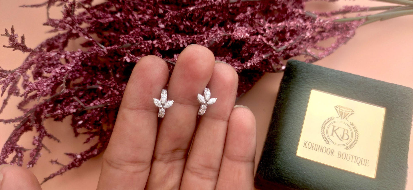 Ready to dispatch Marquise Moissanite Huggies, hoops, delicate everyday earrings for her available in 10k white gold