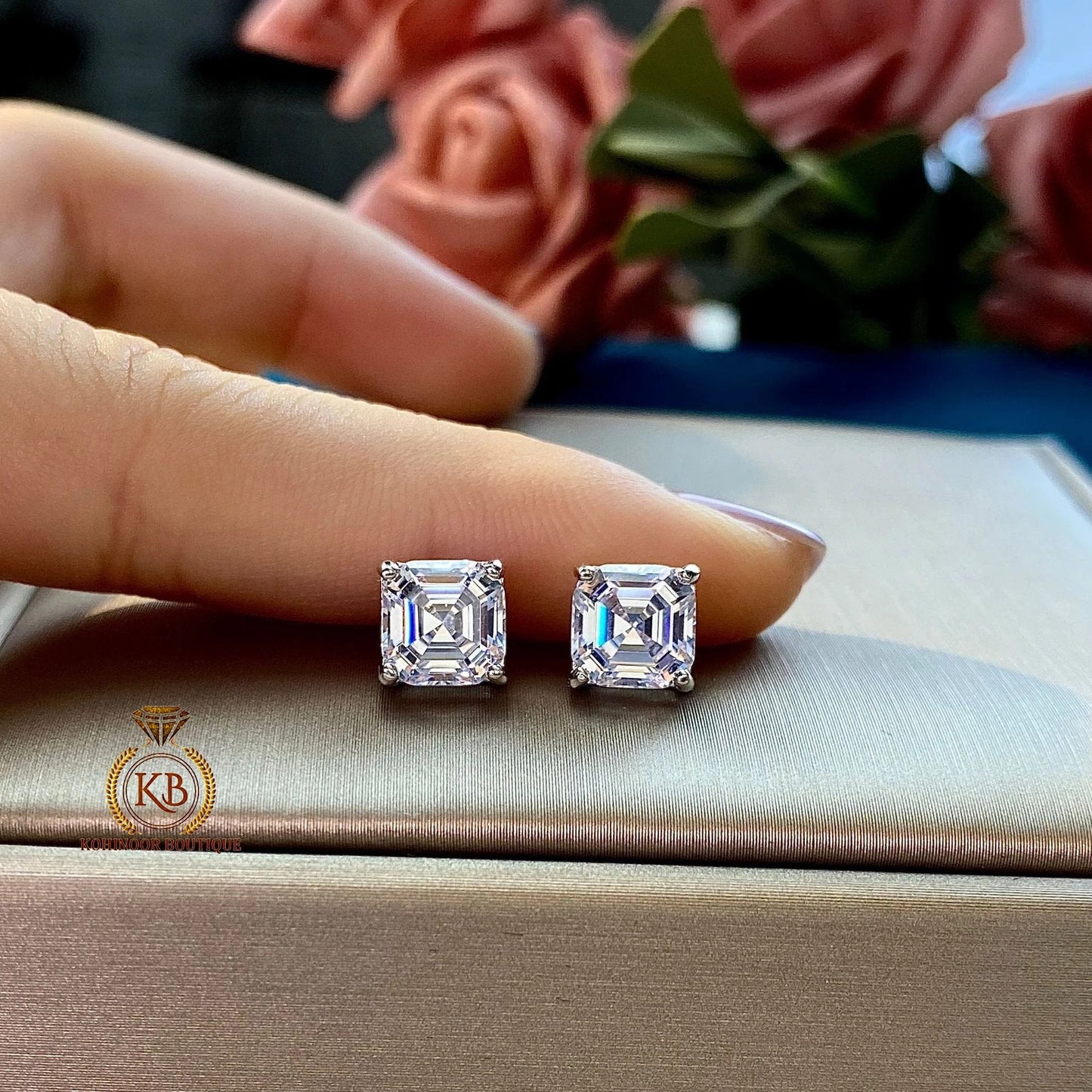 Asscher Cut Solitaire Moissanite Stud Earrings,Moissanite Wedding Earrings,Push Back Earrings,Anniversary Mother's Day Gift