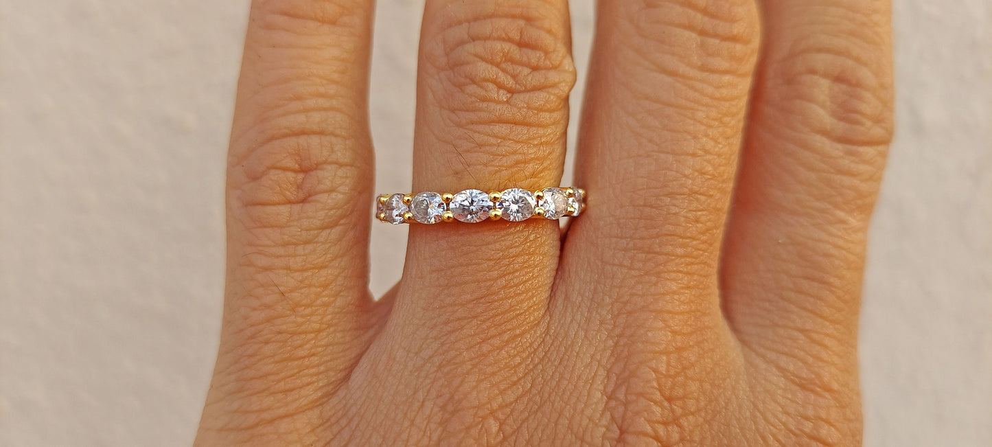 East West Oval Cut Colorless Moissanite Wedding band, Full\Half Eternity Ring, Stackable Ring in 18k\14k\10k White\Yellow\Rose Gold
