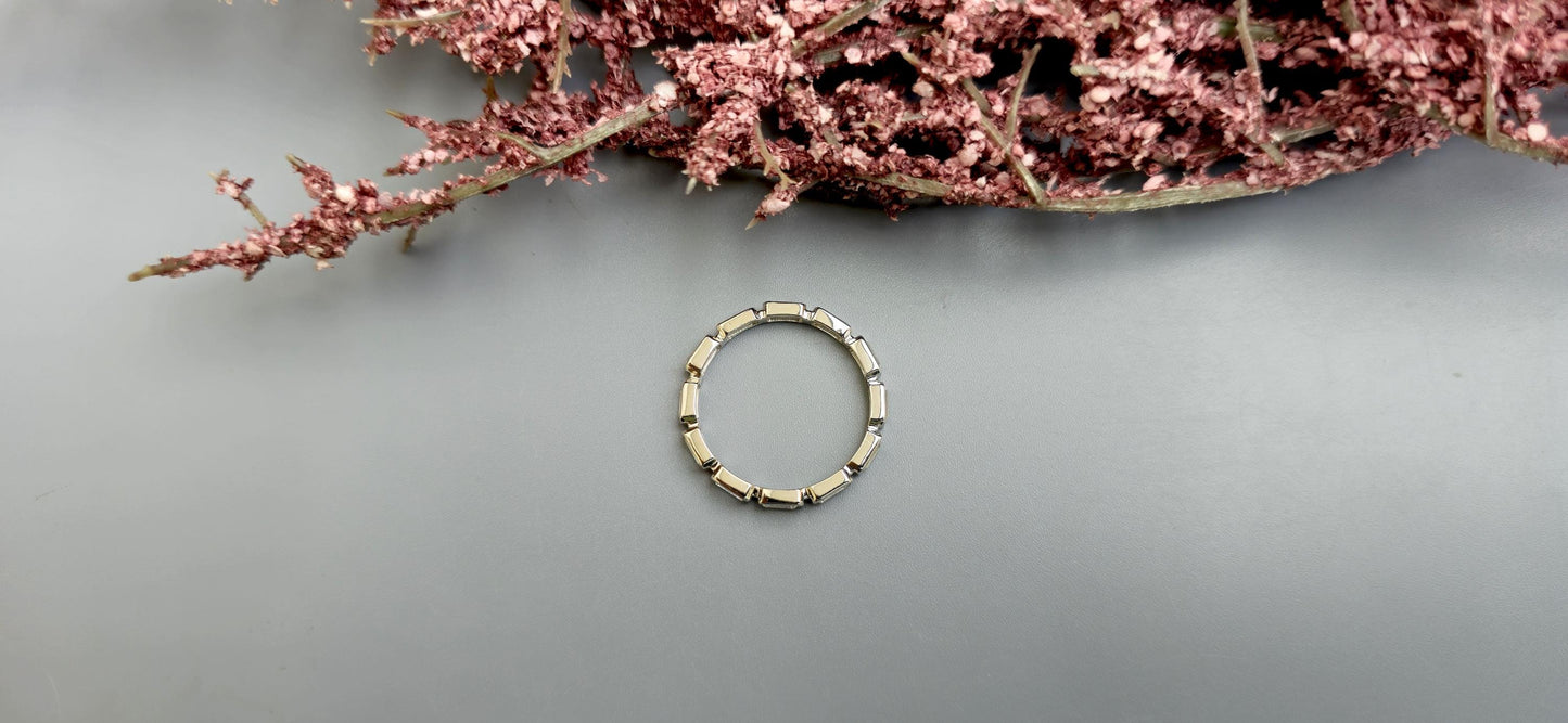 East West Set Emerald Cut Moissanite Bezel Set Full\Half Eternity wedding band, Stackable ring, Statement ring
