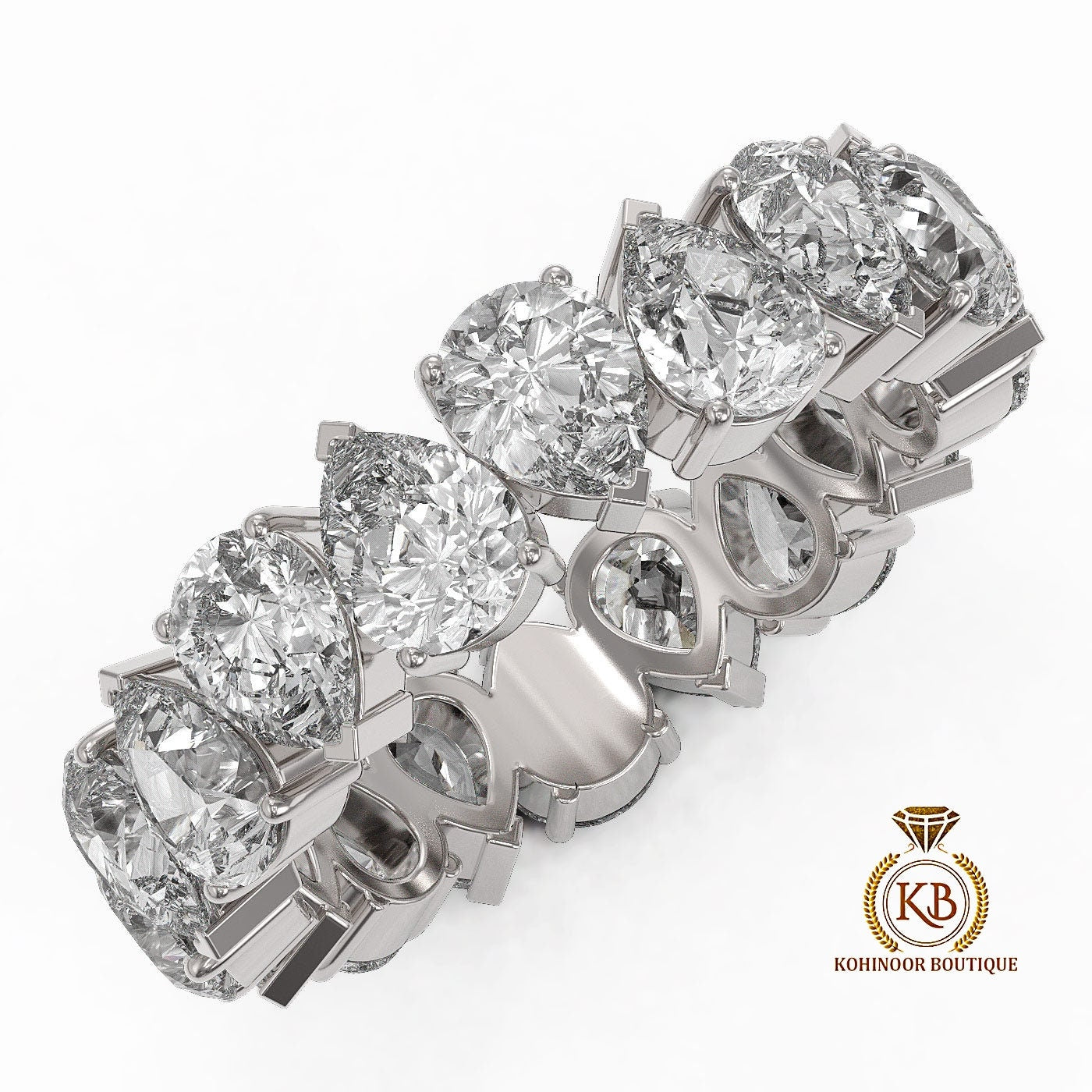 Pear Cut Moissanite half\full eternity wedding band, Bridal stackable, minimalist ring, Anniversary Ring in White\Yellow\Rose Gold