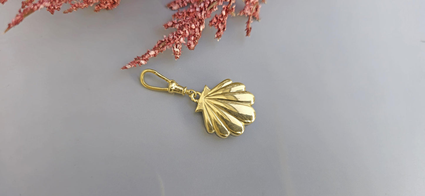 Sea shell charm Moissanite blackened gold Georgian Pendant with dog clip swivel clasp without chain, Circa Vintage Pendant.