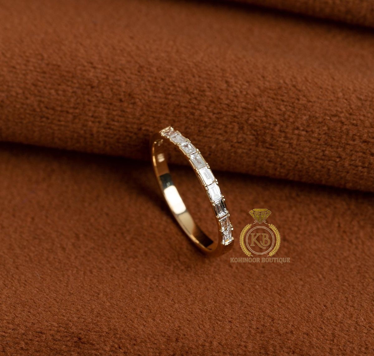 Baguette Moissanite half Eternity ban, East West  Band,dainty wedding band,minimalist ring in 18k\14k\10k White\Yellow\Rose Gold