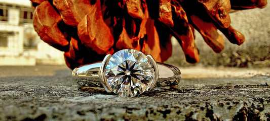 Round Lab grown Diamond Half Bezel Solitaire Engagement Ring, Ring for Women, Ring for Men, Ring for Unisex adult.