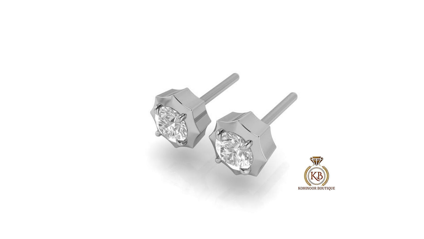 Round Cut Moissanite Georgian cut down setting, Solitaire Stud Earrings, Wedding Earrings,Push Back Earrings,Anniversary Studs