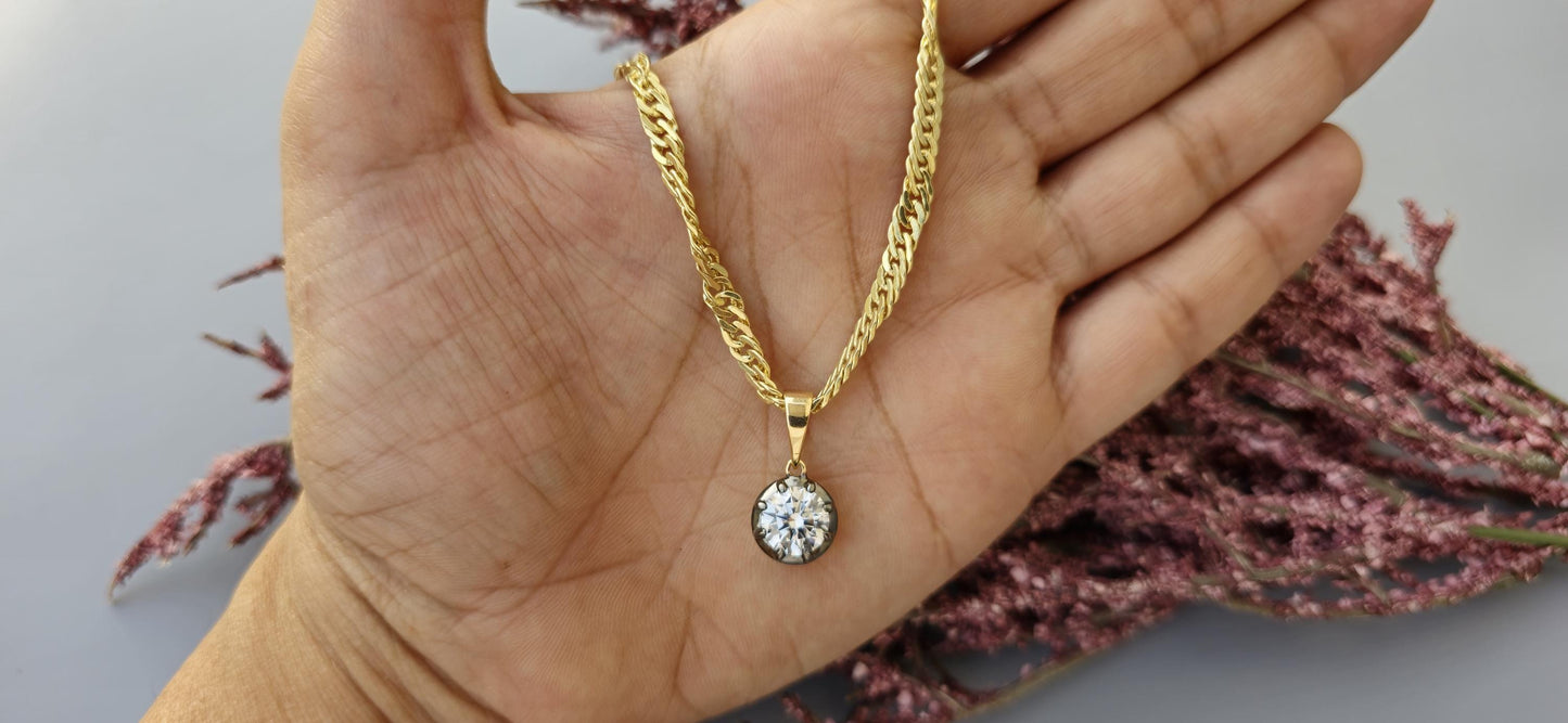 Round Cut Moissanite Pendant, Collet set Georgian cut down Button back set Pendant without chain.