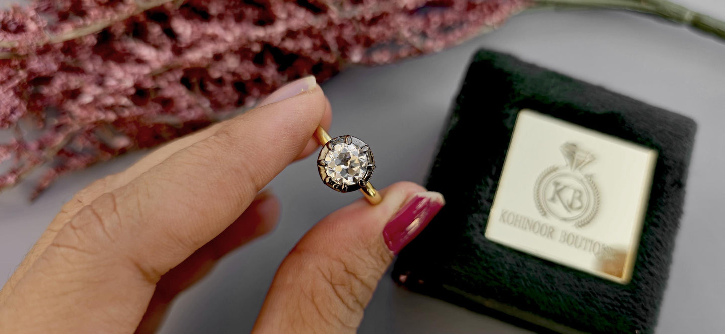 OEC Old European Cut Round Button Back Georgian Cut Down Set Moissanite Solitaire Engagement ring, ring for women, ring for her