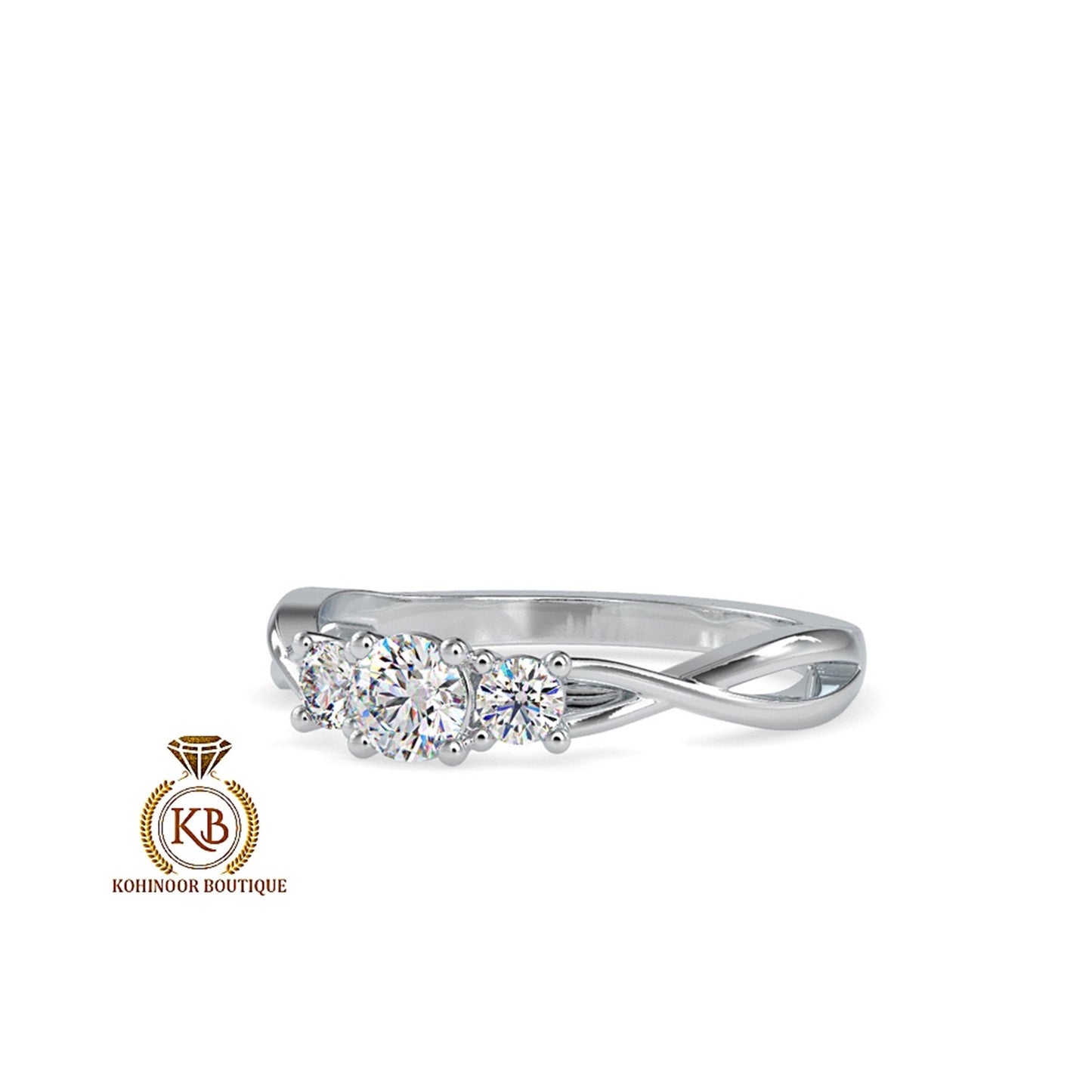 3 stone Vintage twisted band, Moissanite Engagement\Wedding\Mother Ring in 18k\14k\10k Gold