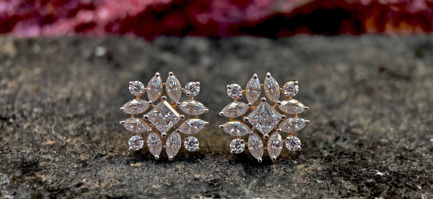 Marquise, Princess and Round Moissanite cluster studs, Statement earrings for her, Earrings studs for women, Party wear Wedding Earrings