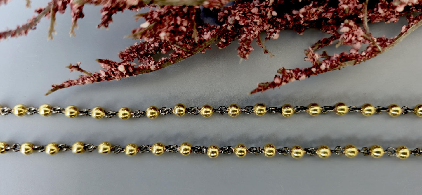 4 mm Ball n Chain Necklace with blackened gold links, Vintage Edwardian Antique necklace, Anniversary Gift, necklace for women