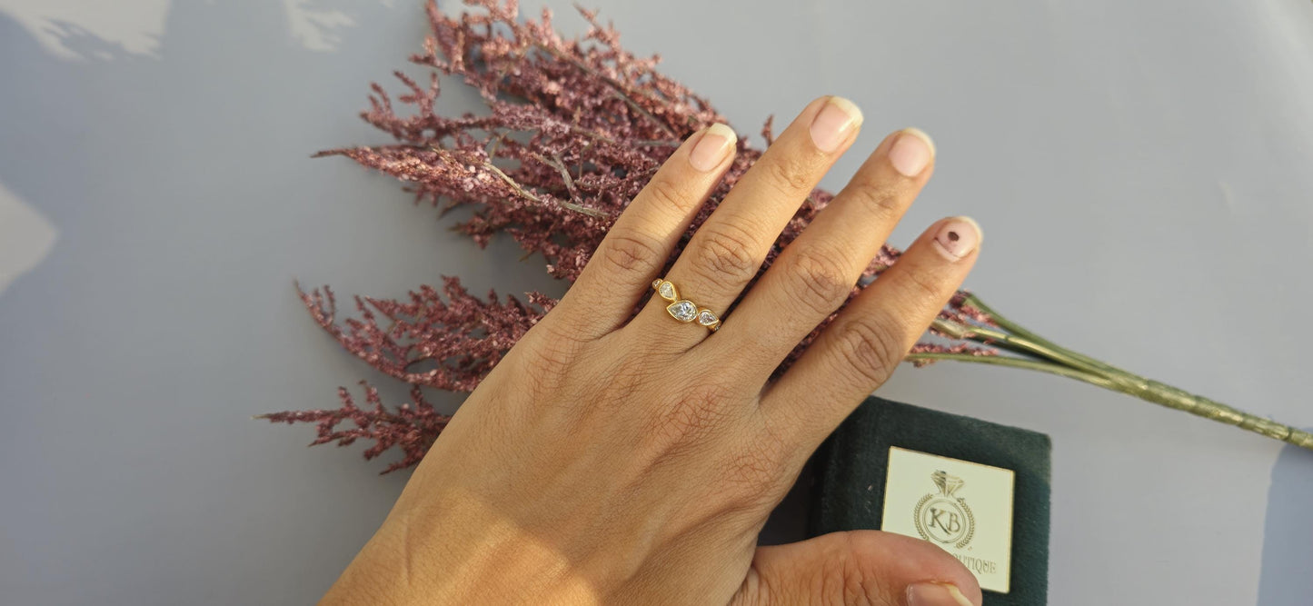 East west Bezel Set Pear Moissanite half eternity ring, Wedding Band, stackable minimalist ring for women, 5 stone anniversary band