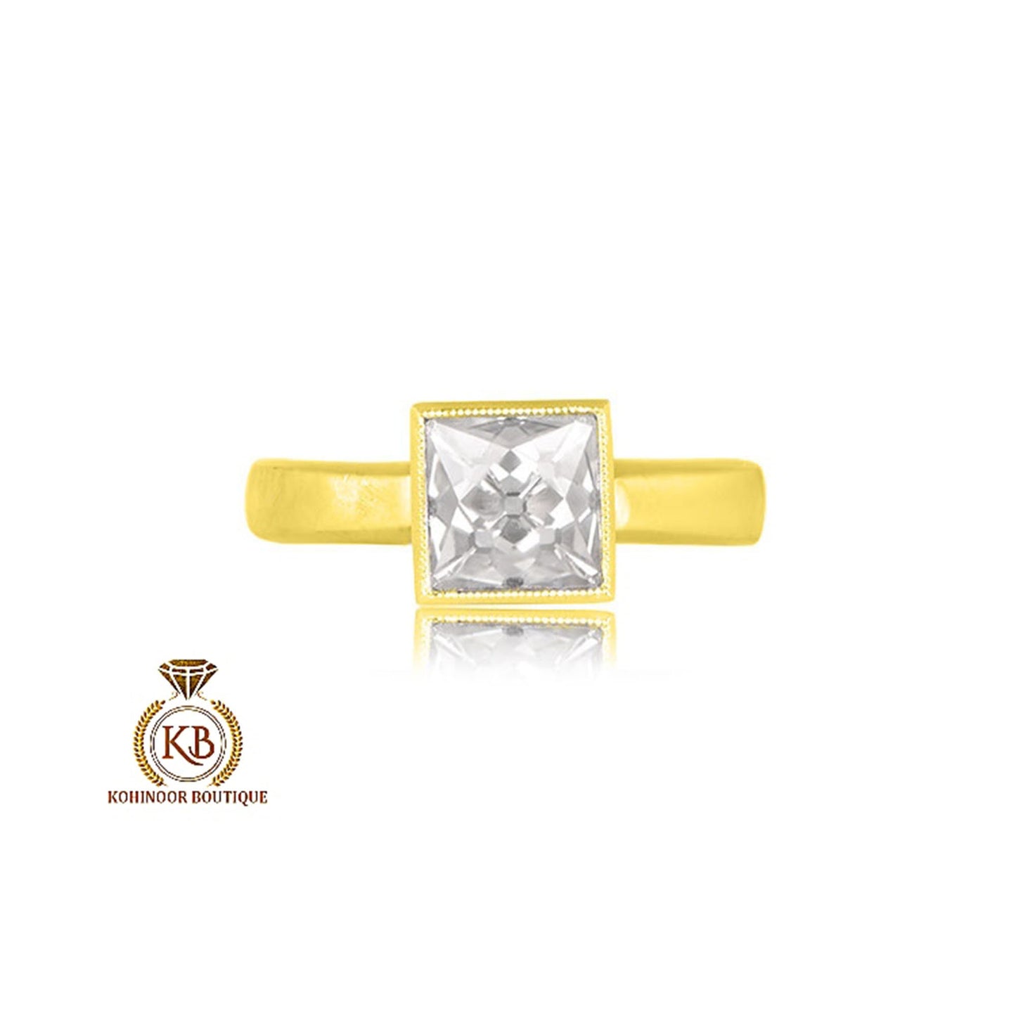 French cut Moissanite Bezel set Solitaire Engagement ring in 18k\14k\10k White\Yellow\Rose Gold