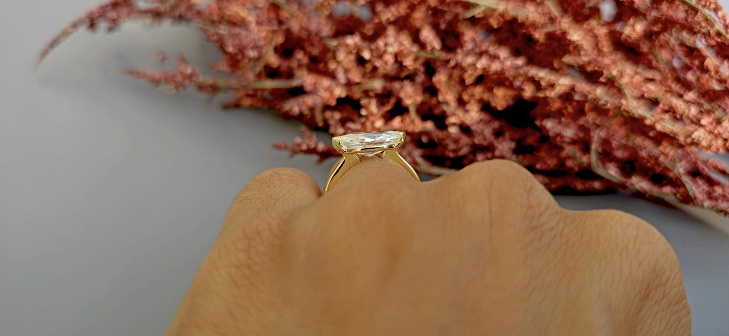 East West Bezel Set Marquise Moissanite Solitaire Engagement Ring, Rings for women, Low profile ring, statement art deco ring, ring for her.